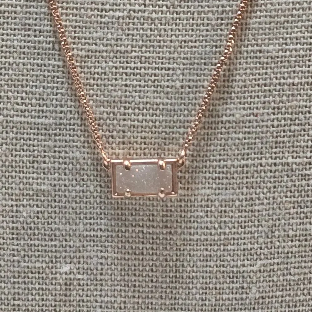 Kendra Scott Iridescent White Drusy and‎ Rose Gold Bar Necklace